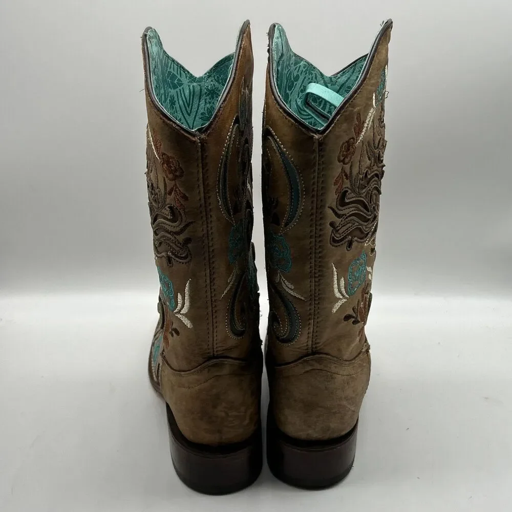 Corral Boots Womens 6.5 M Horse‎ Inlay Embroidered Cowboy Western